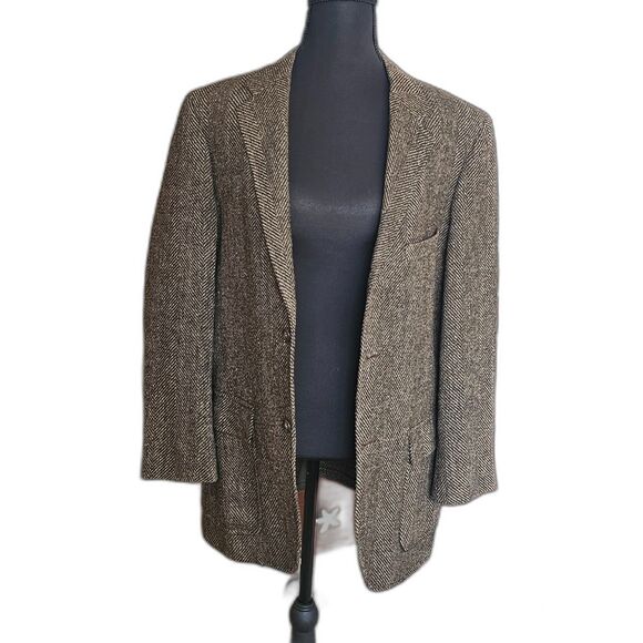 Rare Vintage Brown Herringbone Wool Blazer W/ Classic 2-Button Up Lucas Chicago - Picture 9 of 13